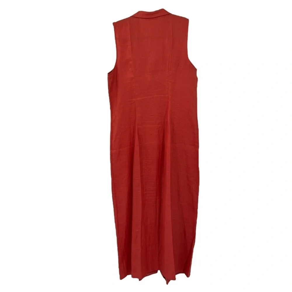 Long maxi, 100% linen, orange, pearl button sheath dress SZ L